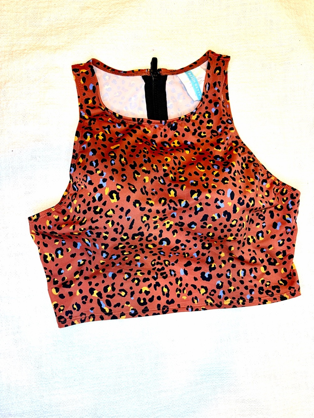 Beach Betty - Swim Leopard Print Cropped Tank Top - Rust New - Medium